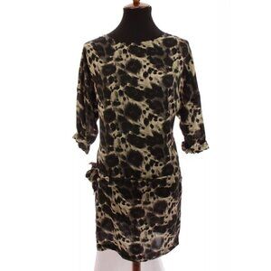 Zara Sarong Wrap Shift Shirt Dress Drop Waist Oversized Side Tie Leopard Sz XS
